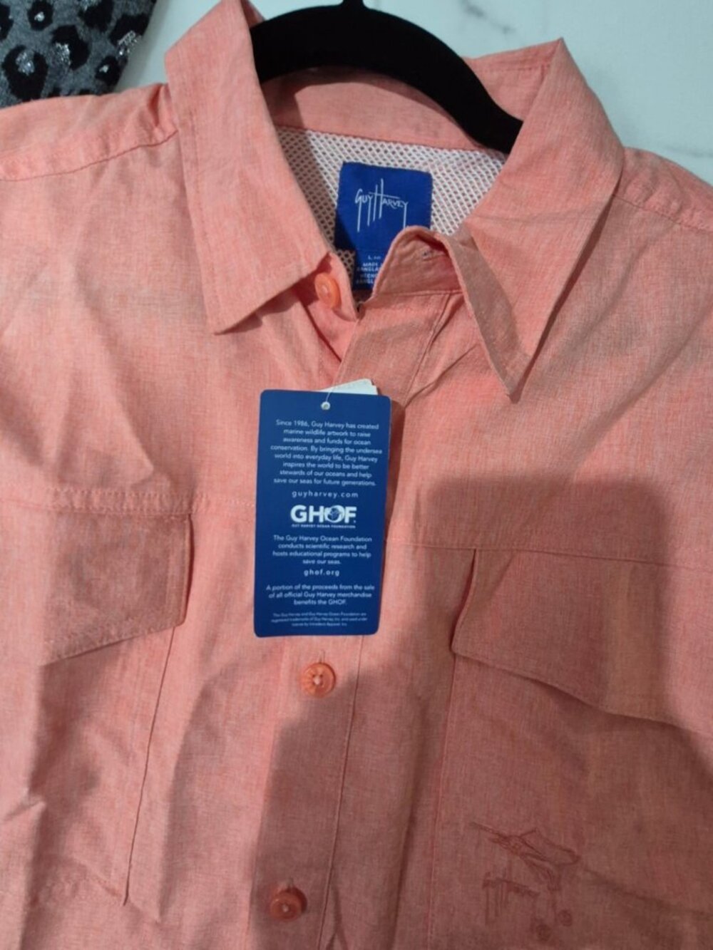 Men's Fishing Shirt Size L Coral Short Sleeve Button Front NWT Guy Harvey